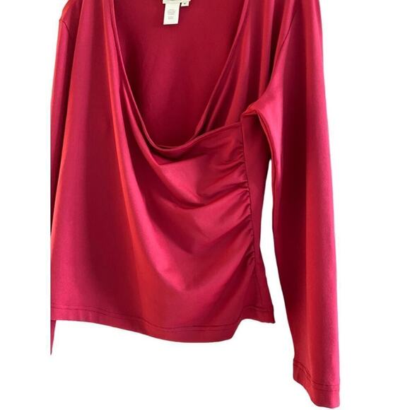Blouse top shirt bright red long sleeve wrap front V-neck sheared side, medium
C - Picture 3 of 7